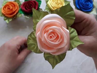 Kanzashi rose in pot. satin ribbon rose. home decoration. tutorial