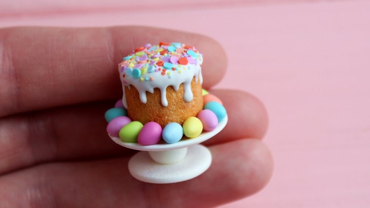 Miniature Easter cake with eggs. Miniature is made of polymer clay. Tutorial. DIY. Пасхальный кулич