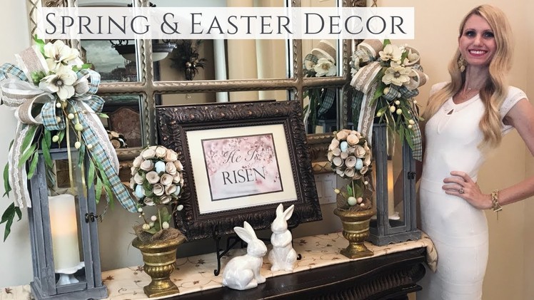 SPRING & EASTER DECORATING WITH FARMHOUSE LANTERNS, SPRING FLORALS, RELIGIOUS SIGNS & BUNNY DECOR!