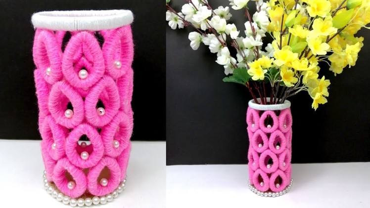 Beautiful flower vase using waste material | best out of waste - newspaper craft - woolen craft