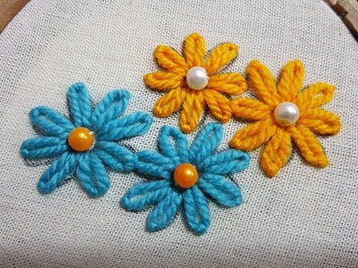 Beautiful Hand Embroidery Double Colour  Amazing Easy Wool Flower All Over Design