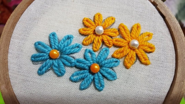 Beautiful Hand Embroidery Double Colour  Amazing Easy Wool Flower All Over Design