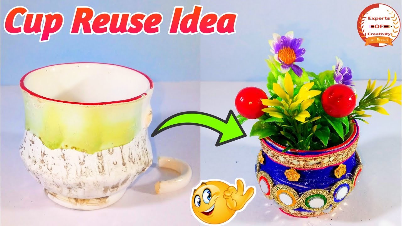 Easy and best use of broken cups, Best out of waste craft idea, Broken