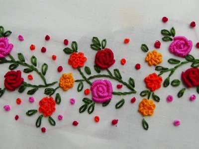Hand Embroidery: Bullion Roses.Design for all over the shirt
