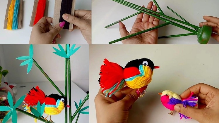 Woolen thread bird ????.woolen craft idea.Malayalam craft video.diy room decor idea