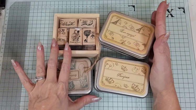 Aliexpress craft hall, tins of wooden rubber stamps. . 