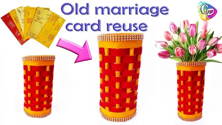 Best Reuse of Waste Marriage Card Craft Idea | DIY Easy Paper Flower Vase | Best Out Of Waste Idea