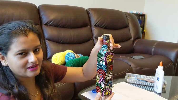 Glass Bottle Painting| Home decoration| Waste bottle craft ideas| Mandala Dot painting