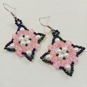 Handmade White Pearl Pink Black Diamond Shape Earrings Jewellery