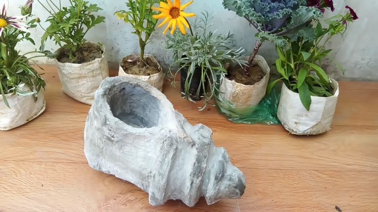 How to make amazing cement pot | bonsai cement pot | P craft
