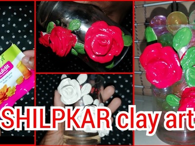 Old Glass Craft Idea ||Fevicryl Mouldit Roses || Glass decoration Clay