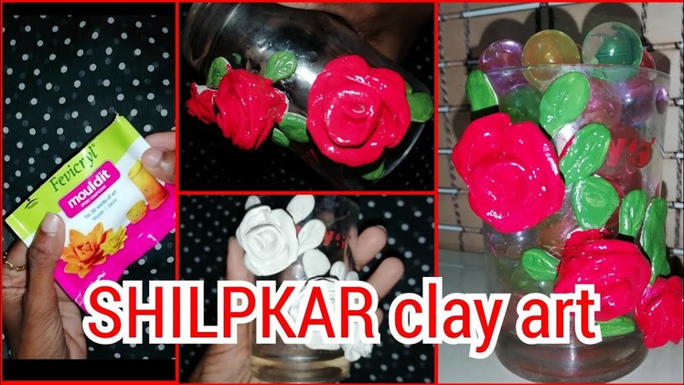 Old Glass Craft Idea ||Fevicryl Mouldit Roses || Glass decoration Clay