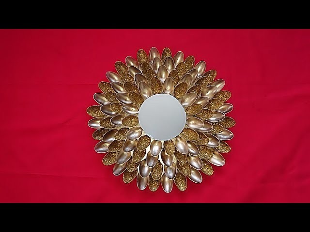 Plastic spoon craft Idea. Wall Decor. Mirror Flower. Arts & Crafts reuse Ideas. DIY wall craft