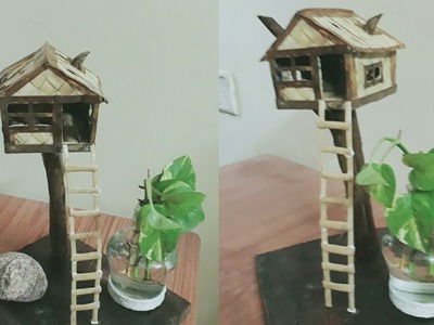 School project Craft work. How to make beautiful tree house in your Living Room