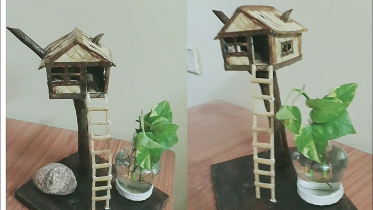 School project Craft work. How to make beautiful tree house in your Living Room