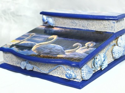 Decoupage box with rice paper and sea shells-DIY