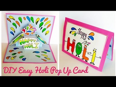 Diy. How to make Easy Holi Card | pop up #holicard  Tutorial #Kidscraft  #colourscreativi