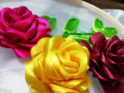 DIY Ribbon Rose Malayalam 2019 | Easy Ribbon Flower Embroidery Malayalam Tutorial