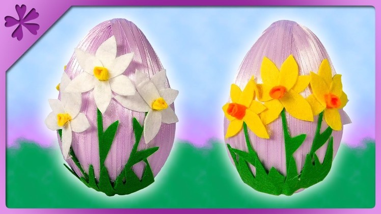 DIY Easter egg with felt flowers, felt narcissus jonquilla (ENG Subtitles) - Speed up #582