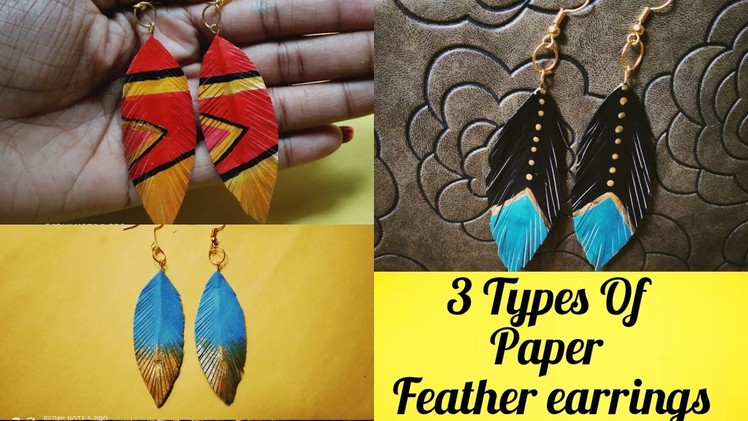 DIY Easy 3 Types Paper Feather Earrings. Feather Earrings. Paper Earrings