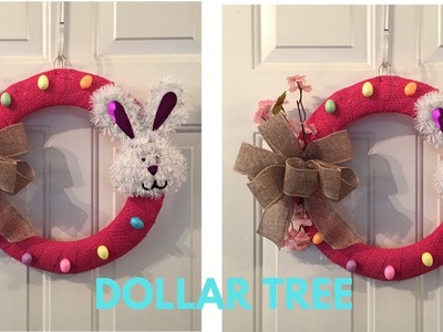 Easy Dollar Tree Burlap Easter Bunny Wreath DIY