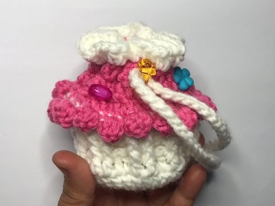 How to Crochet Small Cupcake Drawstring Pouch