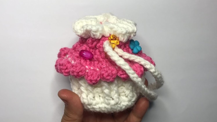 How to Crochet Small Cupcake Drawstring Pouch