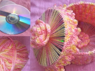 How to reuse old cds make crochet basket. best recycle waste material craft. old cd dvd craft ideas