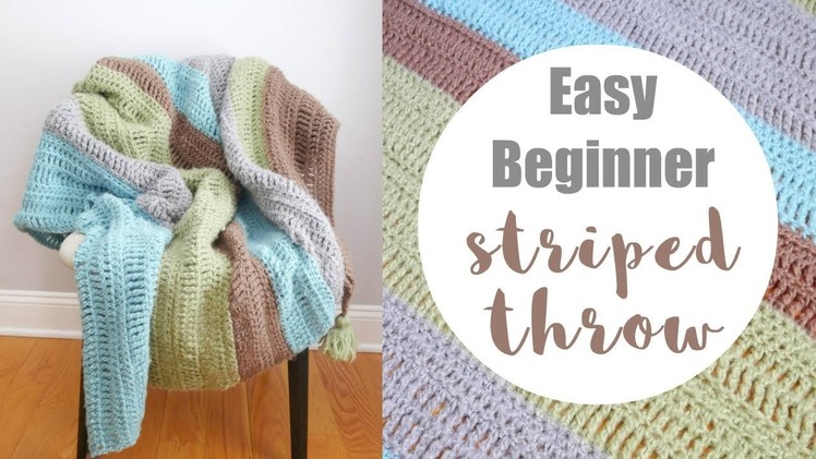 How To The Crochet the Easy Beginner Striped Throw (Learn To Crochet Series)