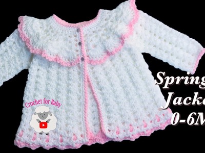 LEFT Easy lacy shell stitch baby sweater cardigan jacket for Easter  | 0-3M Crochet for Baby #182