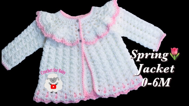 LEFT Easy lacy shell stitch baby sweater cardigan jacket for Easter  | 0-3M Crochet for Baby #182