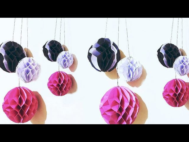 Easy Paper Ball DIYs|പേപ്പർ ബോൾ|How To Make Honeycomb Paper Ball|Hanging Decors DIY IdeasMalayalam|