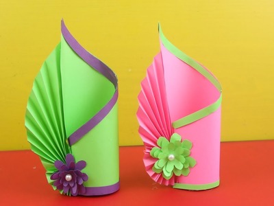 Easy Paper Flower Vase || How to Make A Flower Vase || Simple Paper Craft - DIY Paper Vase