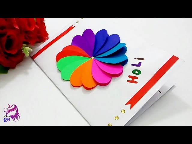 Holi handmade greeting card| How to make handmade easy card for holi| holi paper crafts|Queen's home