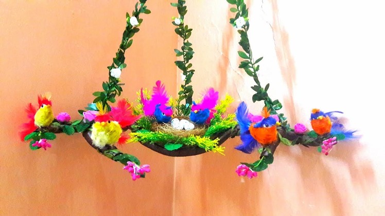 HOW TO MAKE NEST.NEST WALL HANGING.CORNER WALL HANGING USING WASTE MATERIAL