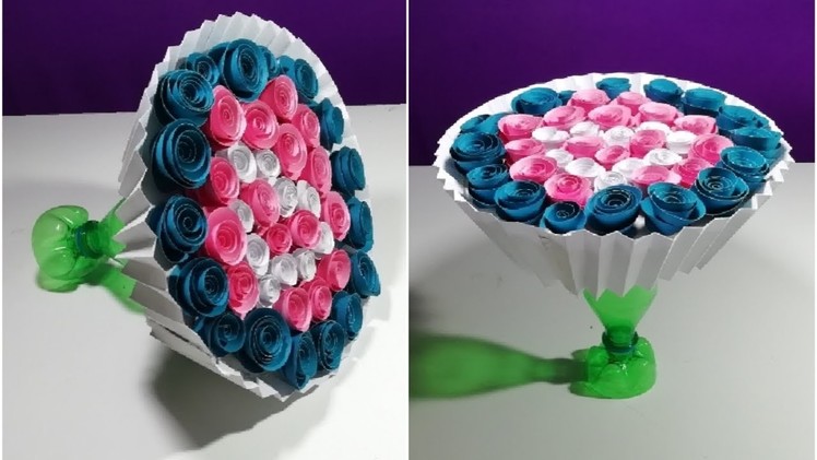 Make Amazing Rose flowers || How to make Beautiful paper Rose from plastic bottle_Rose Guldasta vase