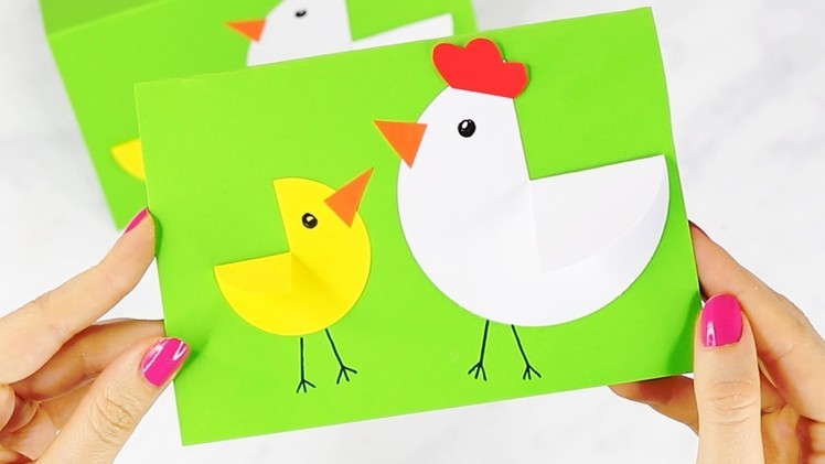 Simple Paper Hen and Chick Craft - How to Make Simple Easter Card