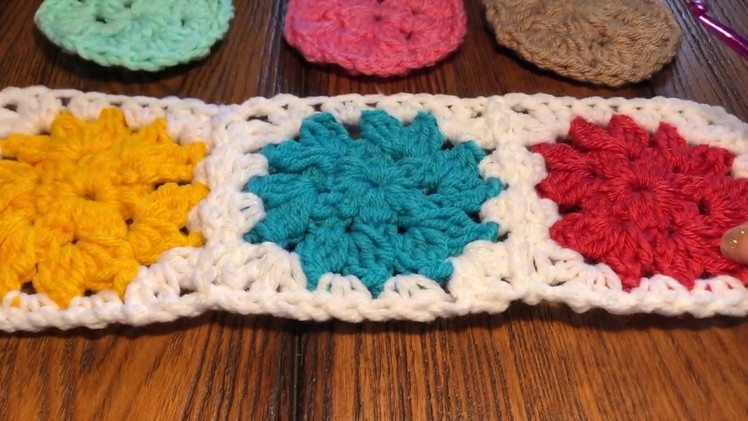 Crochet a polka dot granny square Afghan- Stash buster