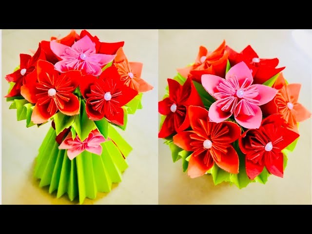 DIY how to make paper flower bouquet. flower bouquet from paper. paper craft. flower vase.flower pot