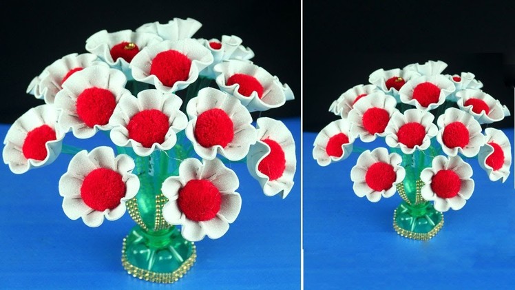 DIY Plastic Bottle Flower Vase | How To Make Woolen Flower Pot | Guldasta | Saifa Craft