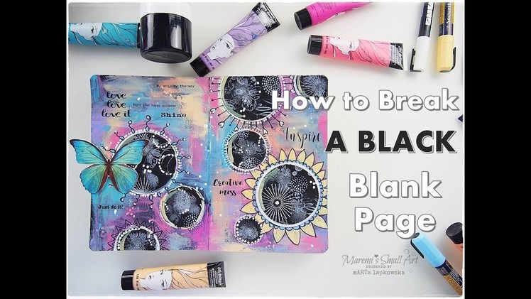 How to Break A BLACK Blank Page #1 Art Journaling ♡ Maremi's Small Art ♡