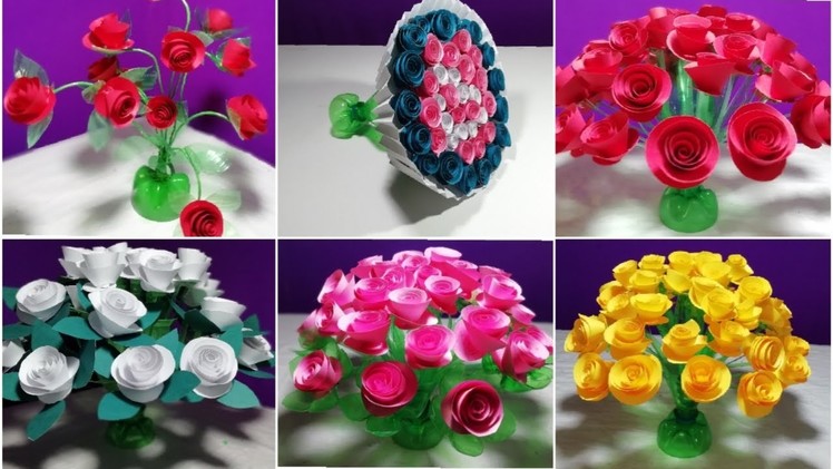 How to make Beautiful 6 Rose flowers || Make Wonderful paper Rose flower_Make Rose flower