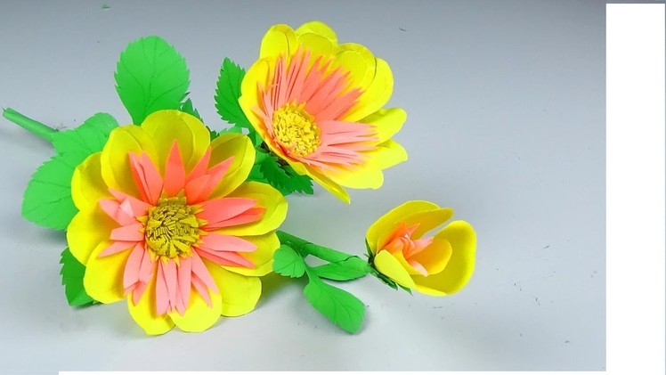 How to Make Beautiful Stick Flower with Paper - Making Paper Flowers Step by Step - Handmade Craft