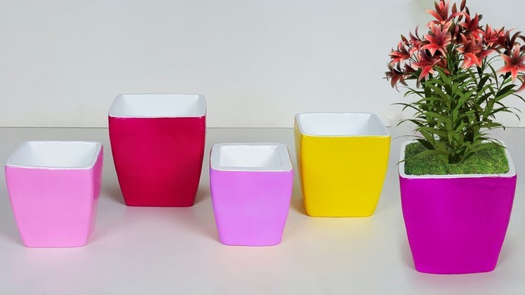 How To Make Flower Vase At Home|Handmade Cardboard Crafts Pot|Very Creative Cardboard Pot Making