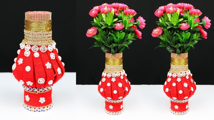 How to make flower vase with plastic bottle and woolen | Home Decor Ideas | Best out of Waste