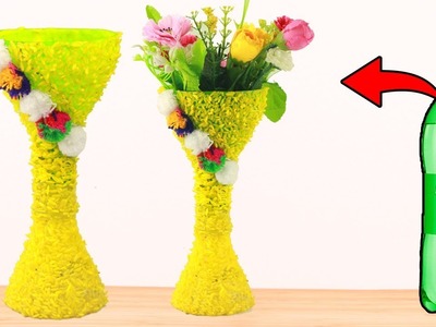 How to Make Flower Vase with Plastic Bottle & Rice - Plastic Bottle Craft Ideas - (Bottle Craft)