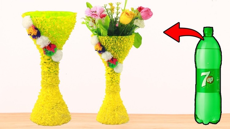 How to Make Flower Vase with Plastic Bottle & Rice - Plastic Bottle Craft Ideas - (Bottle Craft)