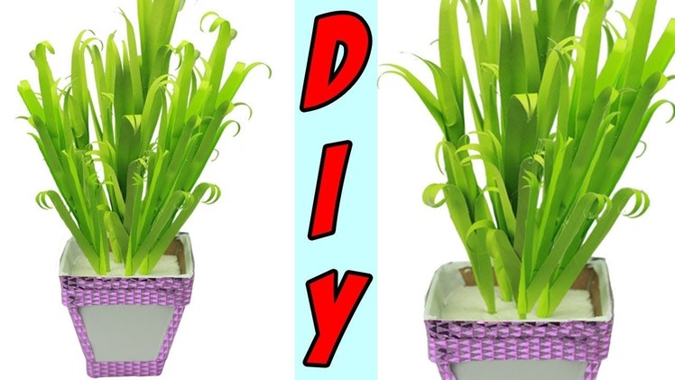 How To Make Paper Grass Easy|Make Flower Pot With Paper|DIY Home Decor Idea(Paper Grass)