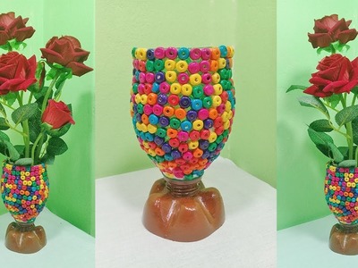 Awesome flower vase making at home || How to make a flower vase using plastic bottle