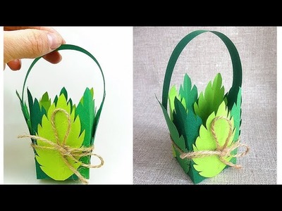 Basket of leaves with paper for Easter decorations, for home decor. crafts for kids. Paper leaves